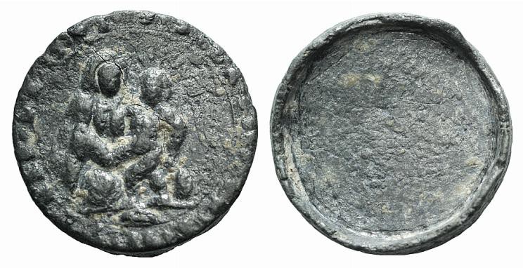Italy, Venezia, 17th century. PB Theriac box lid (21mm, 5.47g). Half-length bust...