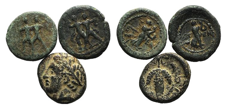 Lot of 3 Greek Æ coins, including Lokris Opuntii (1) and Pisidia, Etenna (2). Lo...