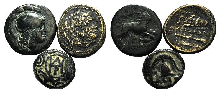 Lot of 3 Greek Æ coins, including Alexander III, Antigonos and Lysimachos, to be...