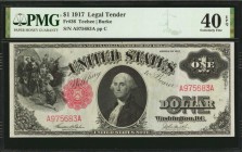 Legal Tender Notes

Fr. 36. 1917 $1 Legal Tender Note. PMG Extremely Fine 40 EPQ.

Good eye appeal for the assigned grade is noticed on this Legal...