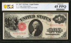 Legal Tender Notes

Fr. 37. 1917 $1 Legal Tender Note. PCGS Banknote Choice Extremely Fine 45 PPQ.

A mid grade example of this Legal Tender Ace, ...