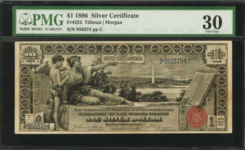 Silver Certificates

Fr. 224. 1896 $1 Silver Certificate. PMG Very Fine 30.
...