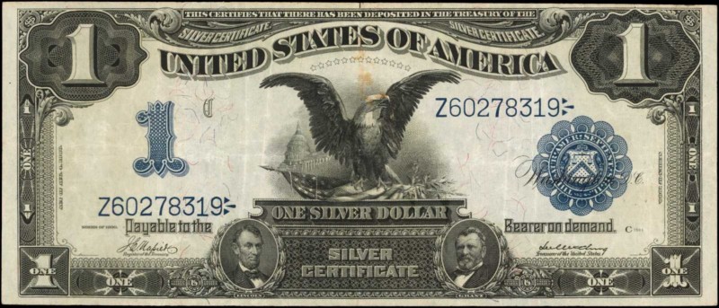 Silver Certificates

Fr. 230. 1899 $1 Silver Certificate. Very Fine.

A blac...