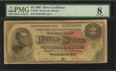 Silver Certificates

Fr. 243. 1886 $2 Silver Certificate. PMG Very Good 8.

A Very Good example of this 1886 Silver Certificate deuce, which is fo...