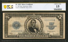 Silver Certificates

Fr. 282. 1923 $5 Silver Certificate. PCGS Banknote Choice Fine 15.

A popular $5 Silver Certificate note, which is so aptly n...