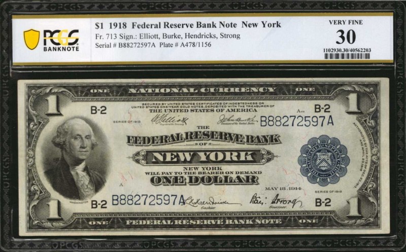 Federal Reserve Bank Notes

Fr. 713. 1918 $1 Federal Reserve Bank Note. New Yo...