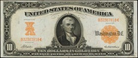 Gold Certificates

Fr. 1169. 1907 $10 Gold Certificate. Choice Very Fine.

Bright paper is found on this 1907 $10, along with attractive orange in...