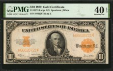 Gold Certificates

Fr. 1173. 1922 $10 Gold Certificate. PMG Extremely Fine 40 EPQ.

Large serial number variety. Found in an attractive mid grade....