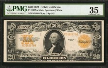 Gold Certificates

Fr. 1187m. 1922 $20 Gold Certificate Mule Note. PMG Choice Very Fine 35.

John Burk Back Plate #142. Found in an attractive mid...