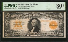 Gold Certificates

Fr. 1187. 1922 $20 Gold Certificate. PMG Very Fine 30 EPQ.

Good embossing for the assigned grade is noticed on this $20 Gold C...