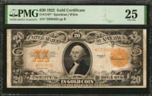 Gold Certificates

Fr. 1187*. 1922 $20 Gold Certificate Star Note. PMG Very Fine 25.

A Very Fine example of this replacement $20 Gold Certificate...