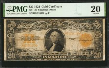 Gold Certificates

Fr. 1187. 1922 $20 Gold Certificate. PMG Very Fine 20.

A Very Fine example of this 1922 $20 Gold Certificate.

Estimate: $ 1...