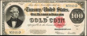 Gold Certificates

Fr. 1215. 1922 $100 Gold Certificate. Very Fine.

Bright paper and dark detail of the design are found on this high denominatio...