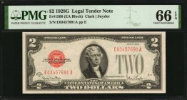 Legal Tender Notes

Fr. 1508. 1928G $2 Legal Tender Note. PMG Gem Uncirculated 66 EPQ.

Punch through embossing stands out on this 1928G $2, which...
