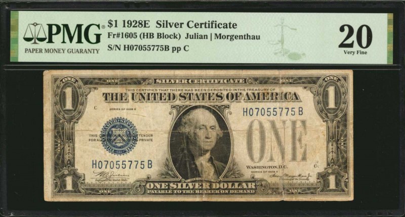 Silver Certificates

Fr. 1605. 1928E $1 Silver Certificate. PMG Very Fine 20....