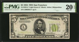 Federal Reserve Notes

Fr. 1955-L*. 1934 $5 Federal Reserve Star Note. San Francisco. PMG Very Fine 20 EPQ.

A Very Fine example of this replaceme...