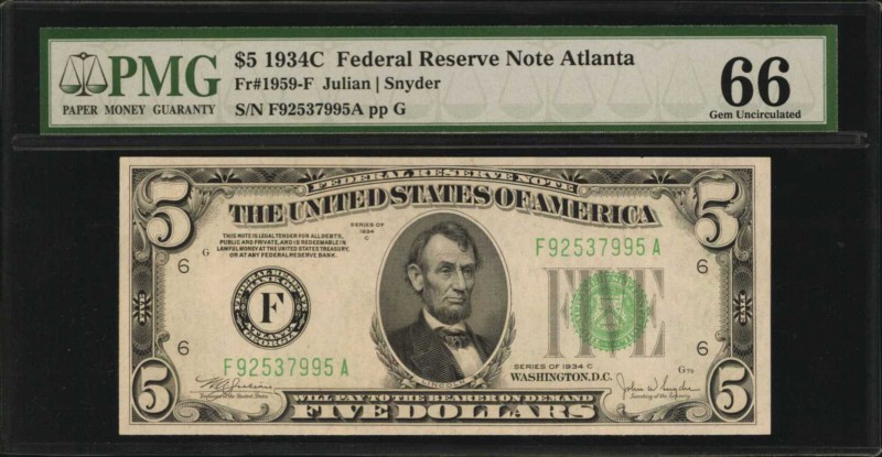 Federal Reserve Notes

Fr. 1959-F. 1934C $5 Federal Reserve Note. Atlanta. PMG...