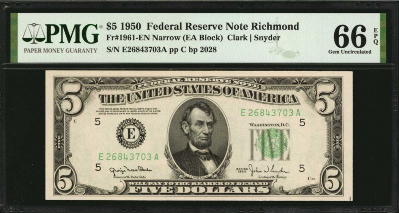 Federal Reserve Notes

Fr. 1961-EN. 1950 $5 Federal Reserve Note. Narrow. Rich...