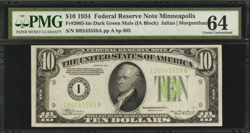 Federal Reserve Notes

Fr. 2005-Im. 1934 $10 Federal Reserve Mule Note. Minnea...