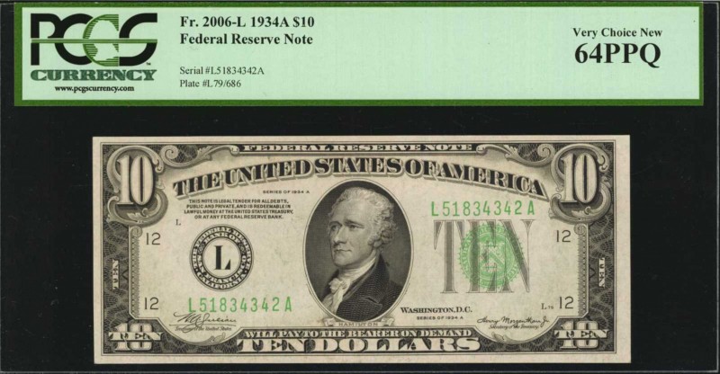Federal Reserve Notes

Fr. 2006-L. 1934A $10 Federal Reserve Note. San Francis...