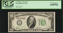 Federal Reserve Notes

Fr. 2006-L. 1934A $10 Federal Reserve Note. San Francisco. PCGS Currency Very Choice New 64 PPQ.

A nearly Gem $10 from the...
