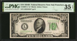 Federal Reserve Notes

Fr. 2007-L*. 1934B $10 Federal Reserve Star Note. San Francisco. PMG Choice Very Fine 35 EPQ.

A nice mid grade example of ...