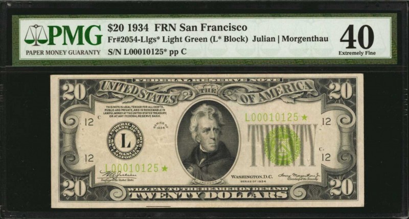 Federal Reserve Notes

Fr. 2054-Llgs*. 1934 $20 Federal Reserve Star Note. San...