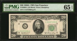 Federal Reserve Notes

Fr. 2060-L. 1950A $20 Federal Reserve Note. San Francisco. PMG Gem Uncirculated 65 EPQ.

This San Francisco Twenty boasts b...