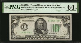 Federal Reserve Notes

Fr. 2102-Bdgs. 1934 $50 Federal Reserve Note. New York. PMG Choice Uncirculated 64 EPQ.

Bright paper and a bold design sta...