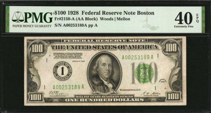 Federal Reserve Notes

Fr. 2150-A. 1928 $100 Federal Reserve Note. Boston. PMG...