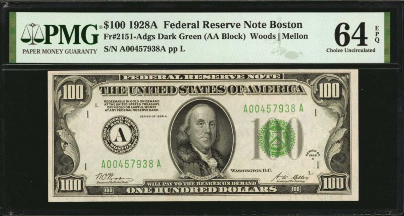Federal Reserve Notes

Fr. 2151-Adgs. 1928A $100 Federal Reserve Note. Boston....