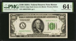 Federal Reserve Notes

Fr. 2151-Adgs. 1928A $100 Federal Reserve Note. Boston. PMG Choice Uncirculated 64 EPQ.

This 1928A $100 offers a dark desi...