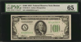 Federal Reserve Notes

Fr. 2152-A. 1934 $100 Federal Reserve Note. Boston. PMG Gem Uncirculated 65.

A bright & attractive example of this 1934 Bo...
