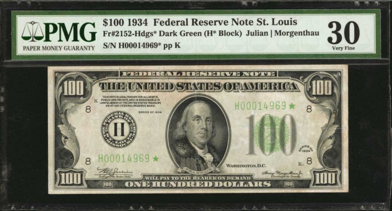 Federal Reserve Notes

Fr. 2152-Hdgs*. 1934 $100 Federal Reserve Star Note. St...