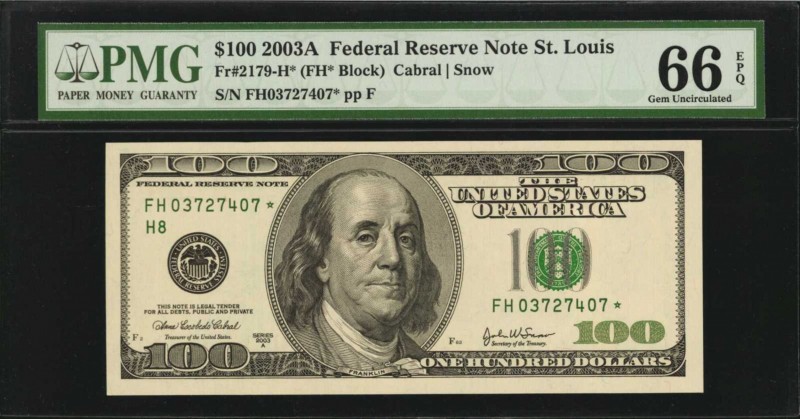Federal Reserve Notes

Lot of (2) Fr. 2179-H*. 2003A $100 Federal Reserve Star...