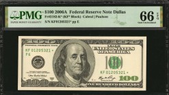 Federal Reserve Notes

Fr. 2182-K*. 2006A $100 Federal Reserve Star Note. Dallas. PMG Gem Uncirculated 66 EPQ.

Good embossing stands out on this ...