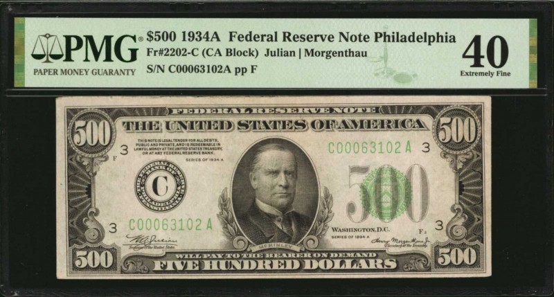 Federal Reserve Notes

Fr. 2202-C. 1934A $500 Federal Reserve Note. Philadelph...