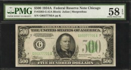 Federal Reserve Notes

Fr. 2202-G. 1934A $500 Federal Reserve Note. Chicago. PMG Choice About Uncirculated 58 EPQ.

This Chicago $500 offers wide ...