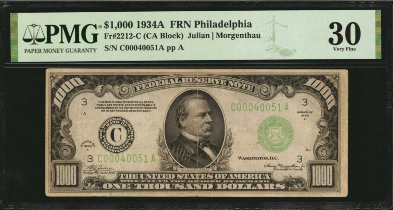 Federal Reserve Notes

Fr. 2212-C. 1934A $1000 Federal Reserve Note. Philadelp...