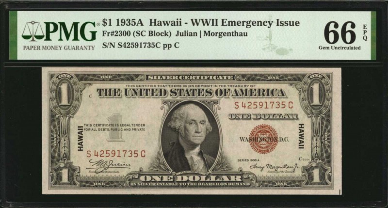 Hawaii Emergency Note

Fr. 2300. 1935A $1 Hawaii Emergency Note. PMG Gem Uncir...