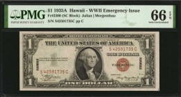 Hawaii Emergency Note

Fr. 2300. 1935A $1 Hawaii Emergency Note. PMG Gem Uncirculated 66 EPQ.

This Hawaii emergency issue Gem offers wide margins...