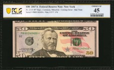 Miscellaneous Errors

Fr. 2133-B*. 2017A $50 Federal Reserve Star Note. New York. PCGS Banknote Choice Extremely Fine 45. Cutting Error.

A cuttin...