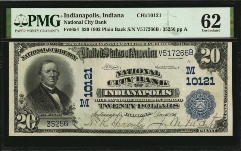 Indiana

Indianapolis, Indiana. $20 1902 Plain Back. Fr. 654. National City Ba...