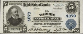 Pennsylvania

Warren, Pennsylvania. $5 1902 Plain Back. Fr. 603. The Warren NB. Charter #4879. Choice Very Fine.

Bright paper and dark signatures...