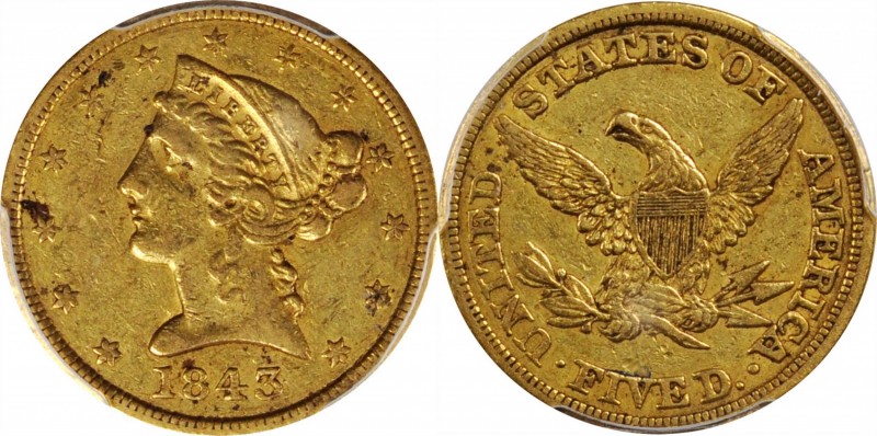 Liberty Head Half Eagle

1843 Liberty Head Half Eagle. EF-45 (PCGS).

PCGS# ...