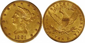 Liberty Head Eagle

1901-O Liberty Head Eagle. AU-55 (PCGS).

PCGS# 8748. NGC ID: 267R.

Estimate: $ 900