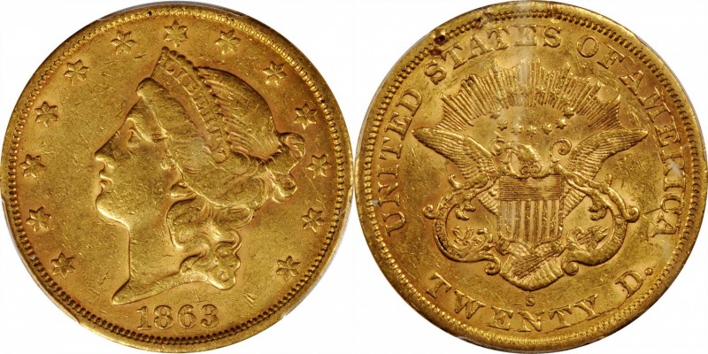 Liberty Head Double Eagle

1863-S Liberty Head Double Eagle. EF Details--Rim D...