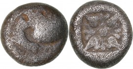 Ionia - Miletos AR Diobol - (circa 520-450 BC)
1.15 g. 9mm. VG/VG Forepart of roaring lion to left. / Stellate pattern within incuse square.