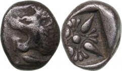 Ionia - Miletos AR Diobol - (circa 520-450 BC)
0.98 g. 9mm. VF/VF+ Forepart of roaring lion to left. / Stellate pattern within incuse square.