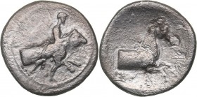 Thessaly - Trikka AR Hemidrachm (circa 440-400 BC)
2.21 g. 16mm. XF/XF The hero Thessalos, nude but for cloak and petasos, holding a band below the h...